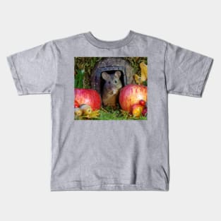 wild Autumn house mouse and  apple Kids T-Shirt